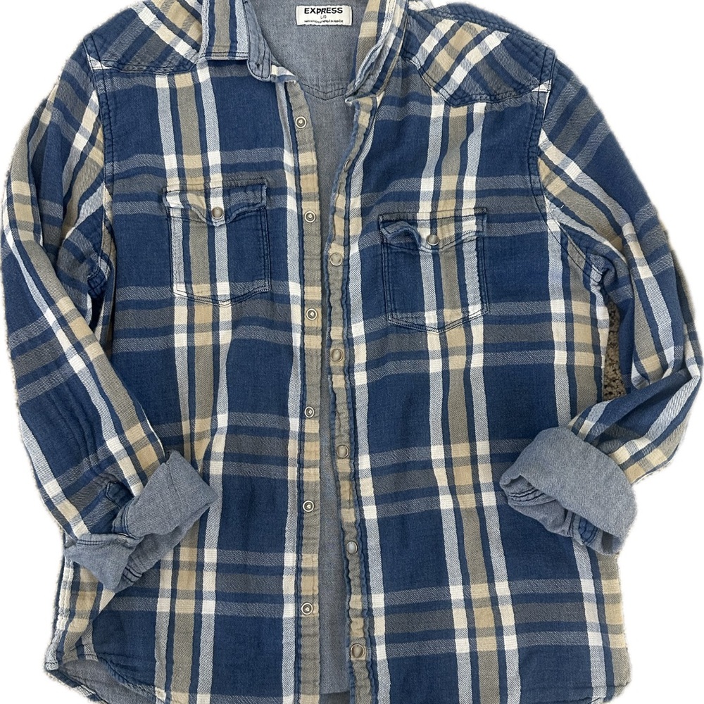 Express Blue Plaid Button-Up Shirt. Men’s Large.